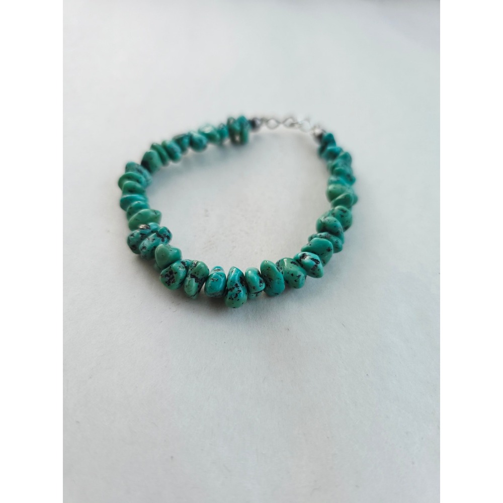 Natural Turquoise Nugget Bracelet Blue Stone Boho Southwestern sterling silver - Picture 2 of 7